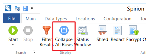 Spirion Screenshot highlighting Collapse All Rows button