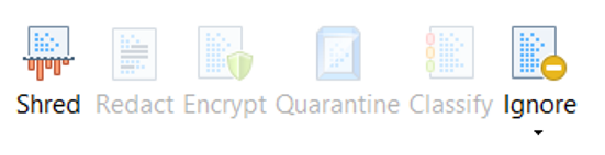 Spirion Screenshot of buttons highlighting Shred and Ignore options