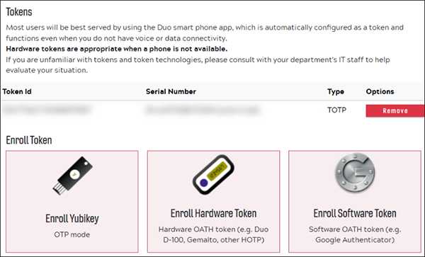 Screenshot of token Selection Screen options. You'll want to choose 'Enroll Software Token' (other options shown here are irrelevant)