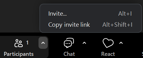 screenshot of zoom's participants button with the invite menu open