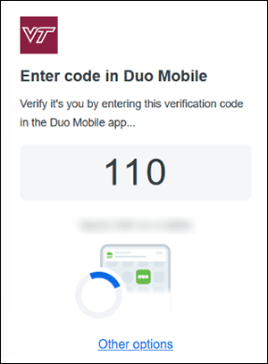 Computer screenshot of Duo showing the code to enter on your other device.